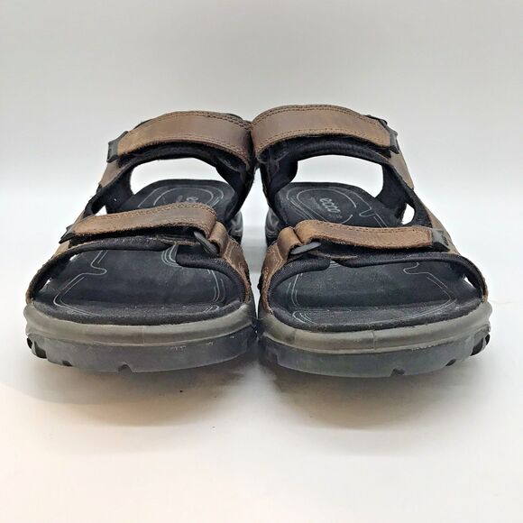 ECCO Receptor Technology Sports Sandals Men's 12 EU 45 Brown Leather Hook & Loop - Picture 2 of 11